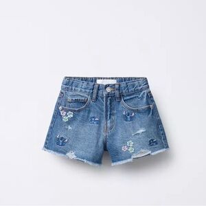 Zara Kids Blue Denim Shorts with Lilo & Stitch Embroidery